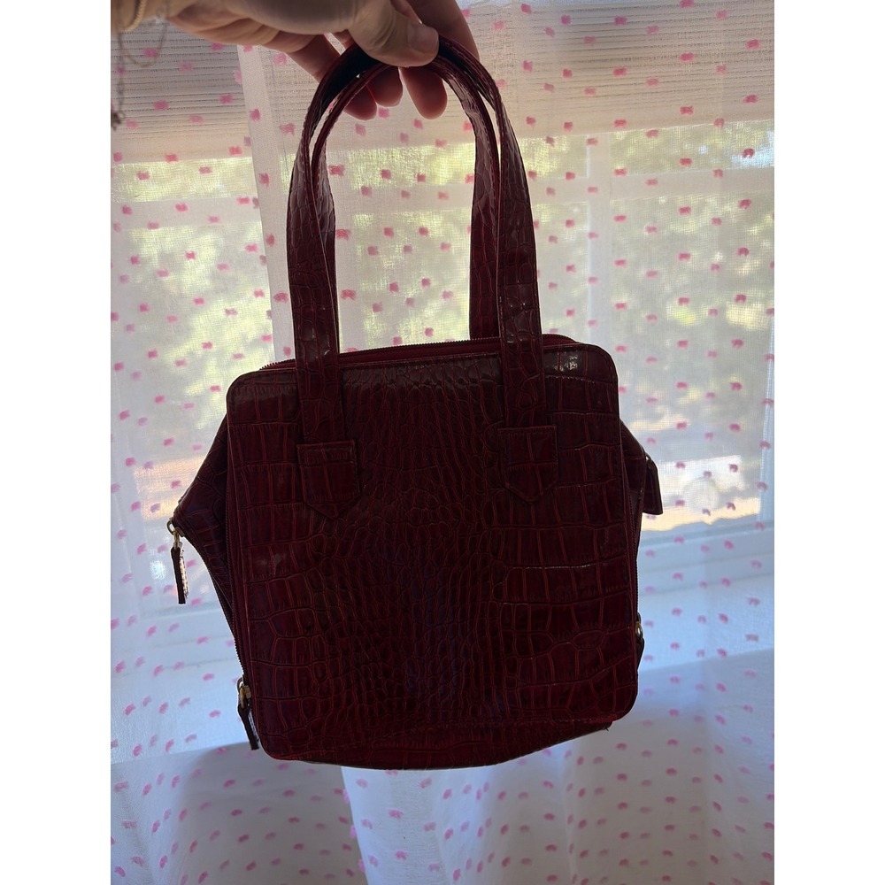 Vintage Style Red Crocodile Embossed Faux Leather Square Top Handle Handbag